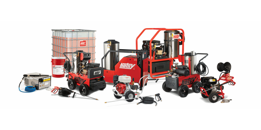 Collection of Hotsy machines, detergents and accessories